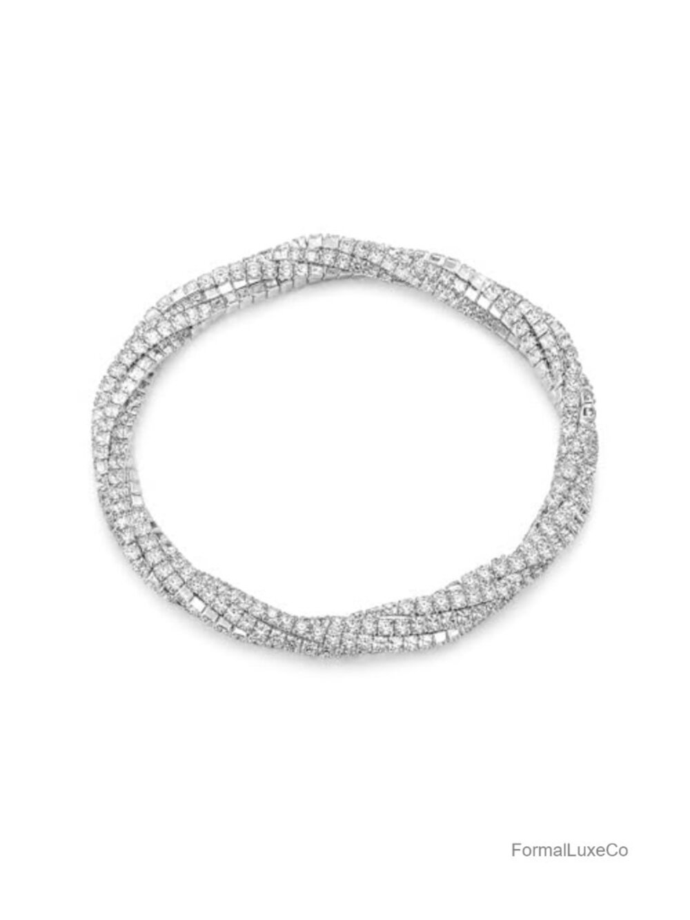 Sparkly Rhinestone Stretch Bracelet, Silver-Tone Twisted Wrist Jewelry, Prom